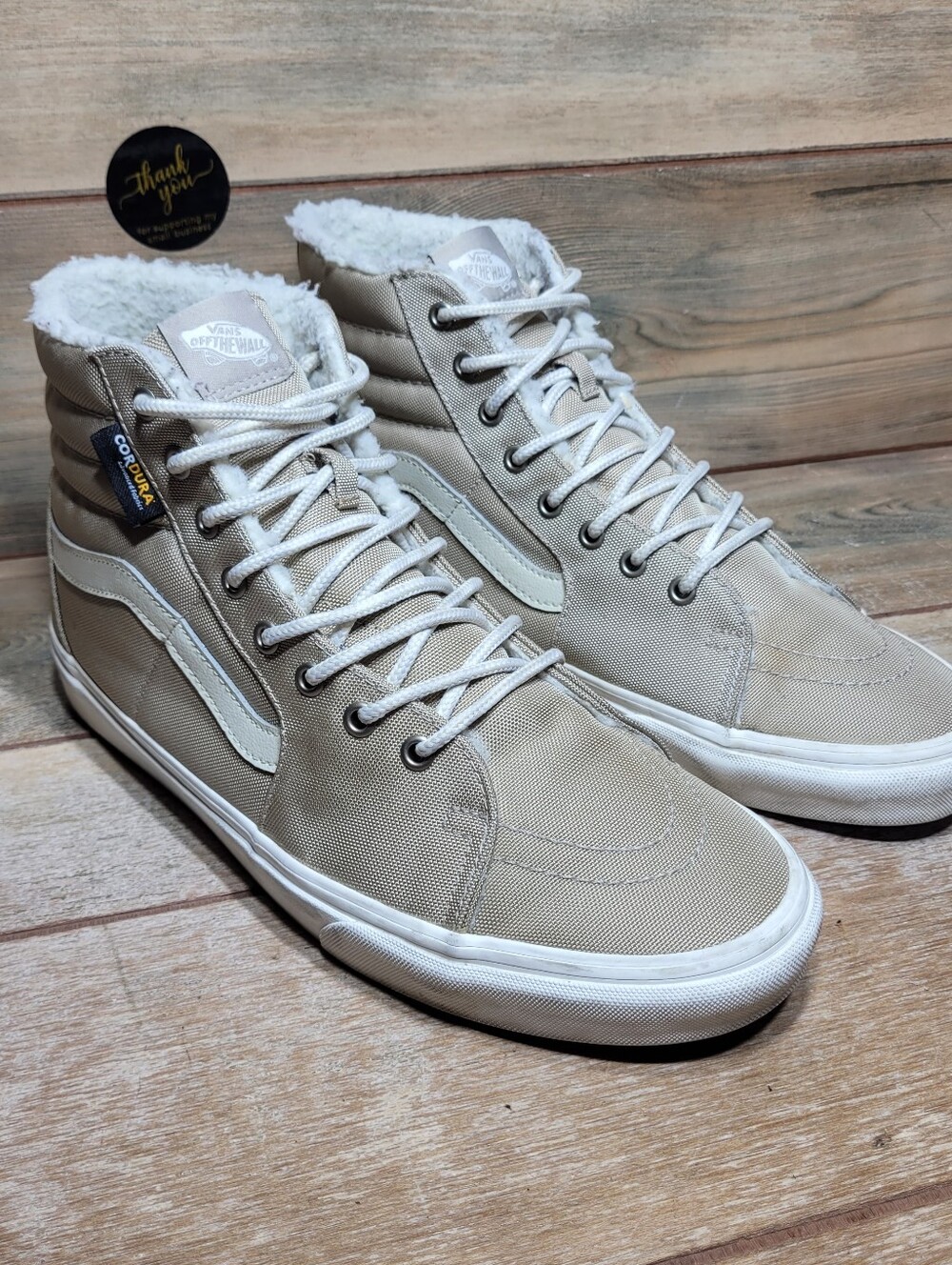 Vans Sk8-Hi Shoes Mens Size 12 Beige Cordura Fleece Lined High Top Sneakers